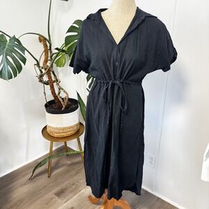 A New Day Shirtdress Women S Black Linen Blend Midi Button Front Drawstring